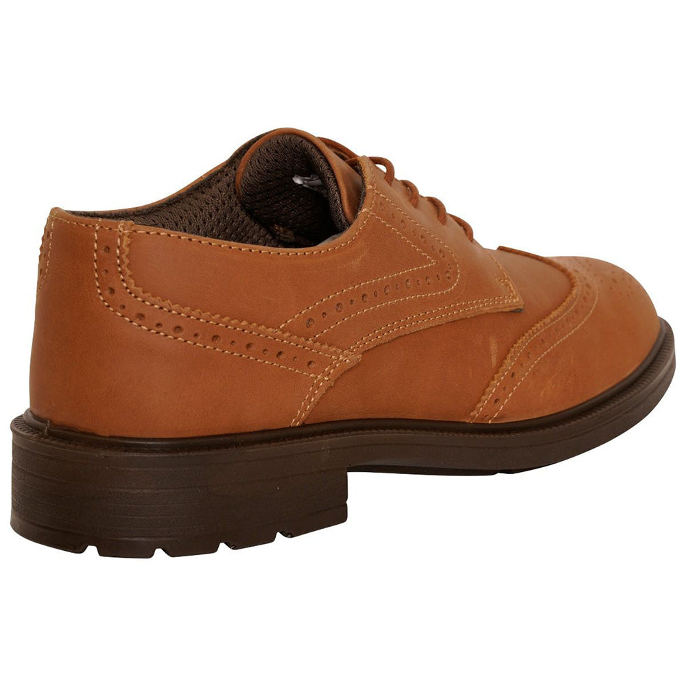 Brown Leather Brogue Pattern Safety Shoe Executive Office Manager