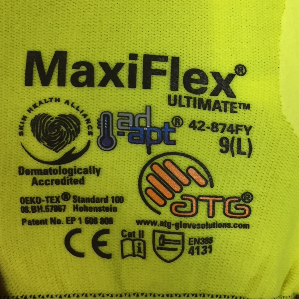 ATG MaxiFlex Ultimate Work Gloves Yellow Lightweight Breathable