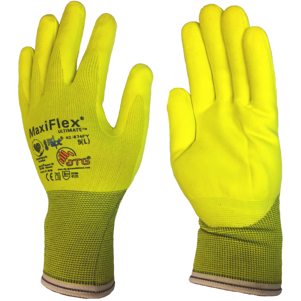 ATG MaxiFlex Ultimate Work Gloves Yellow Lightweight Breathable