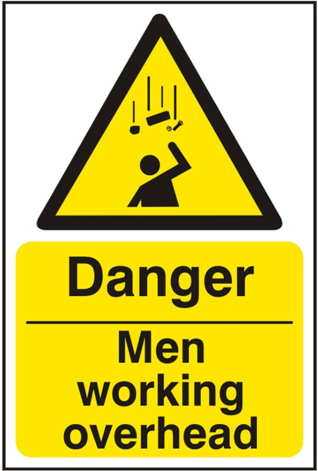 Danger Men Working Overhead (Rigid PVC ) 20x30cm Safety Sign