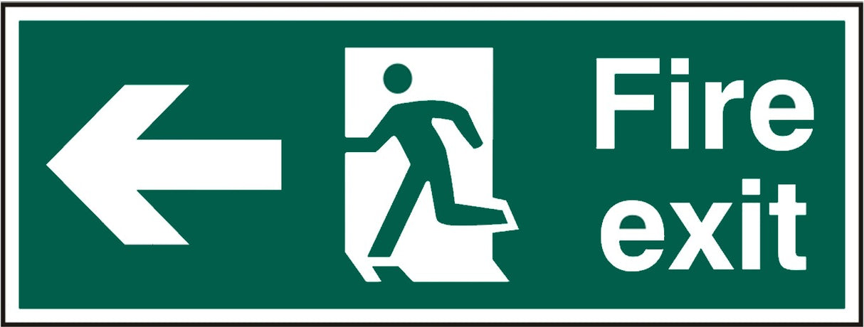 Fire exit (Man arrow left) Rigid PVC 40 x 15cm Safety Sign