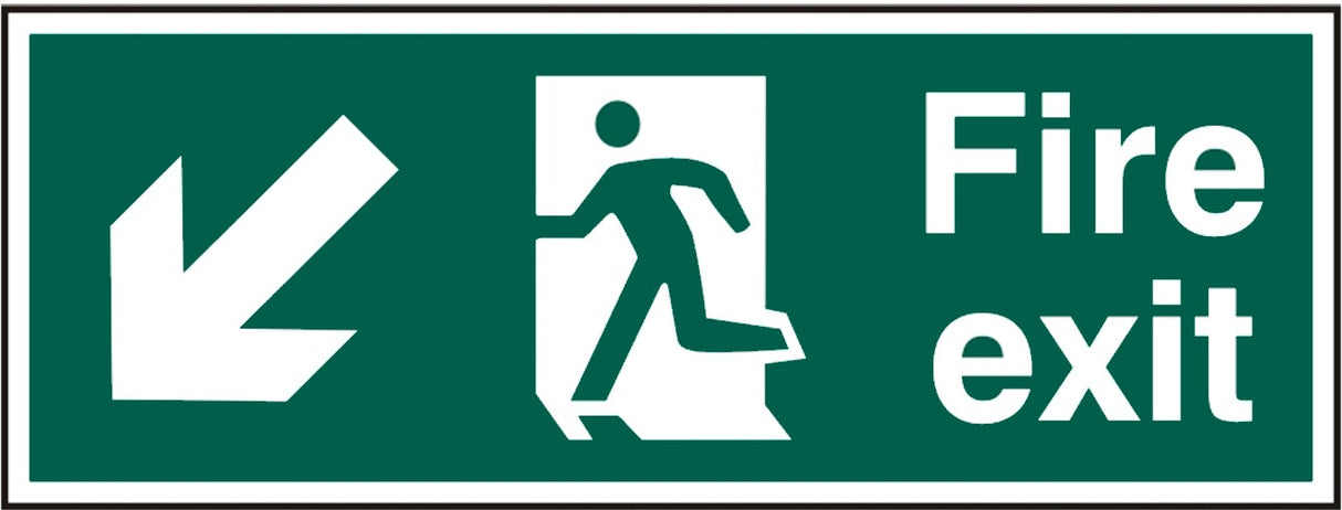 Fire exit (Man arrow down/left) Rigid PVC 40 x 15cm Safety Sign