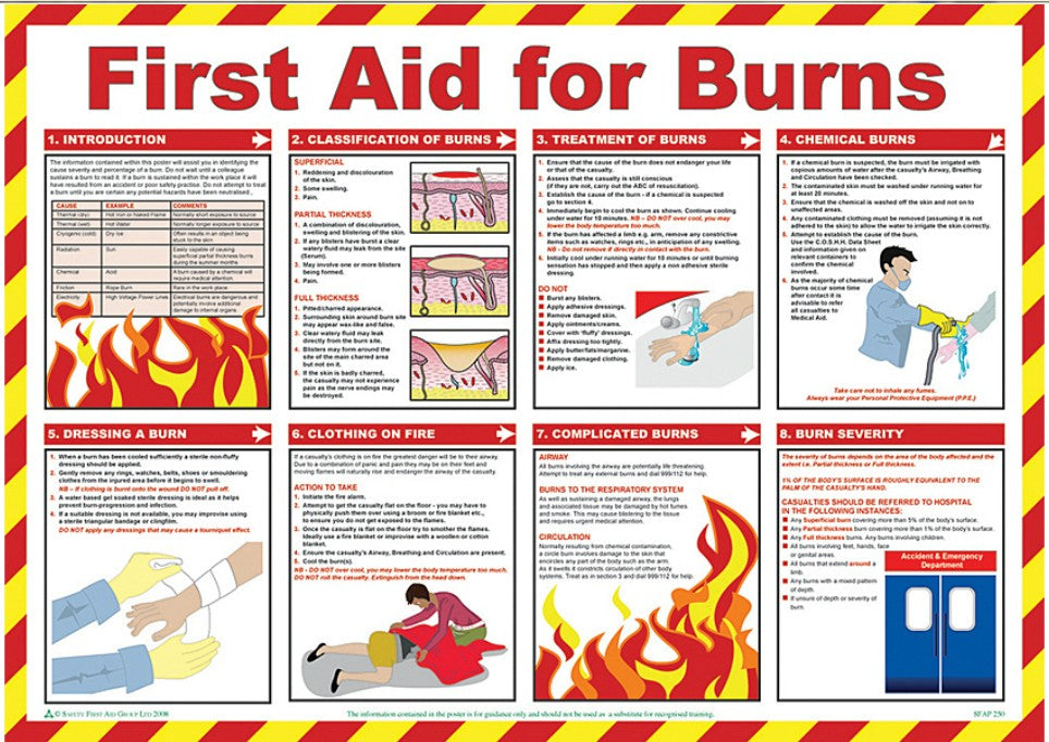 First Aid for Burns 59 x 42cm Laminated Safety Poster