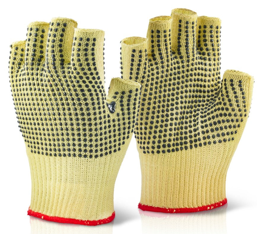 Click 2000 Aramid Fingerless Dotted Glove Cut Level 4 Tear Resistant Work Gloves