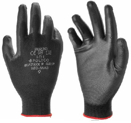 Polyco Matrix P Grip PU Palm Coated Gloves Black Work Gloves