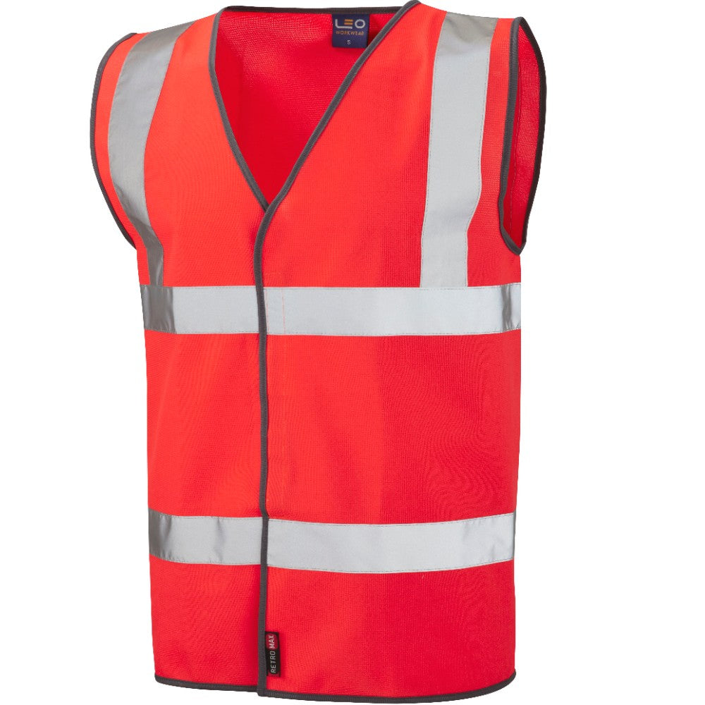 Leo Workwear Tarka Red EcoViz Hi Vis Vest Class 2 Recycled