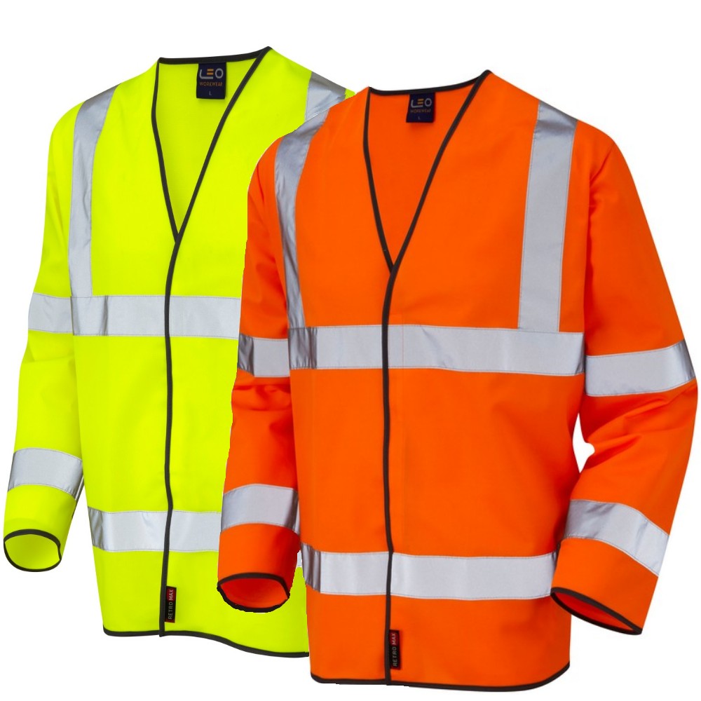 Leo Workwear Shirwell Hi Vis Waistcoat Orange or Yellow Class 3 Long Sleeve
