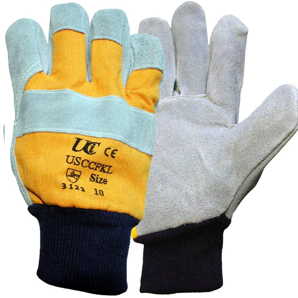UCi Premium Rigger Gloves Knuckle Strap Chrome Leather Fleece Lined