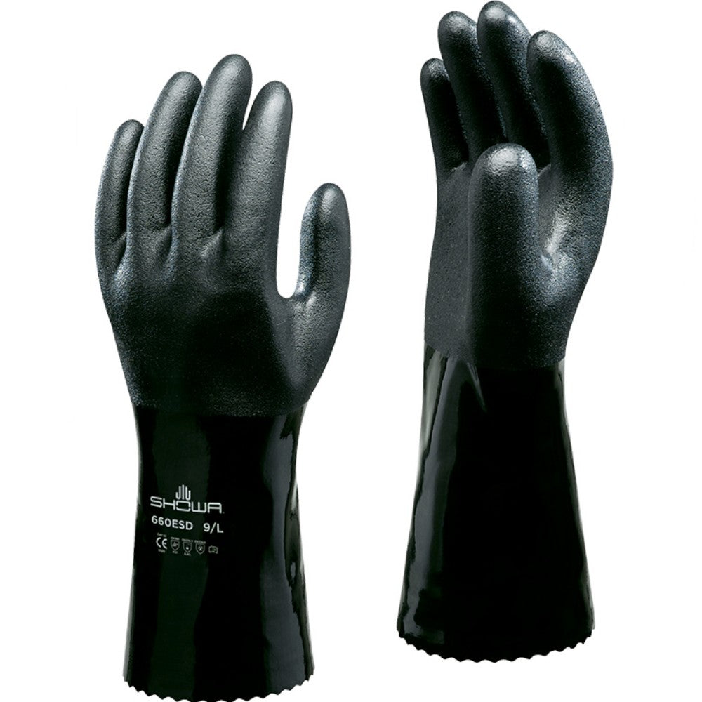 Showa 660 ESDR Anti-Static Chemical Glove PVC Gauntlet For Flammable Materials