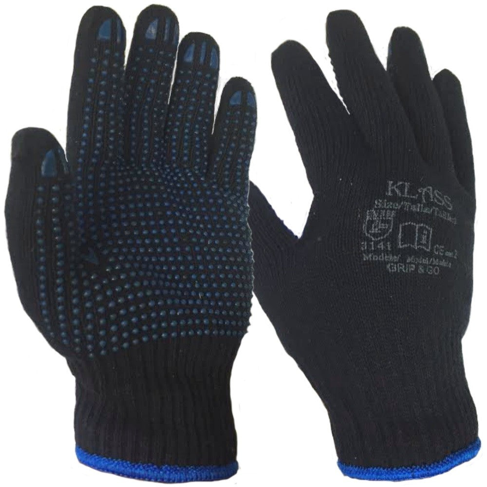 Klass Grip & Go Navy Work Gloves PVC Palm Dotted Cold Weather Protection
