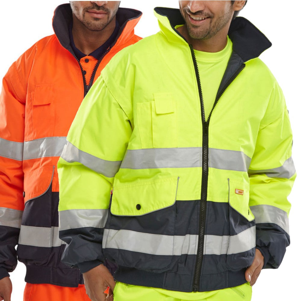 Beeswift Two-Tone Hi Vis Europa Bomber Jacket Class 3 Orange Navy Removable Sleeves