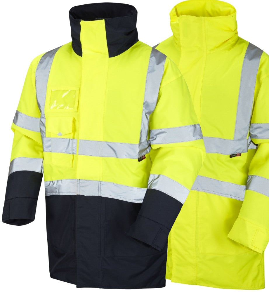 Leo Workwear Marwood Hi Vis Anorak Waterproof Baffle Lined Work Coat