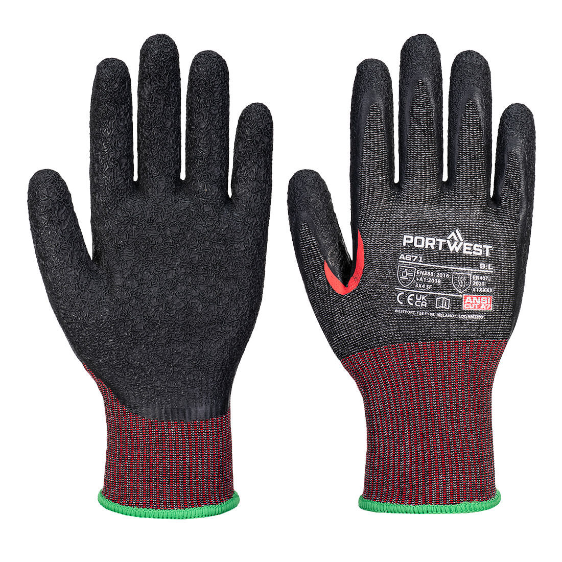 Portwest A671 Cut Resistant Gloves A7 Latex Grip Work Gloves
