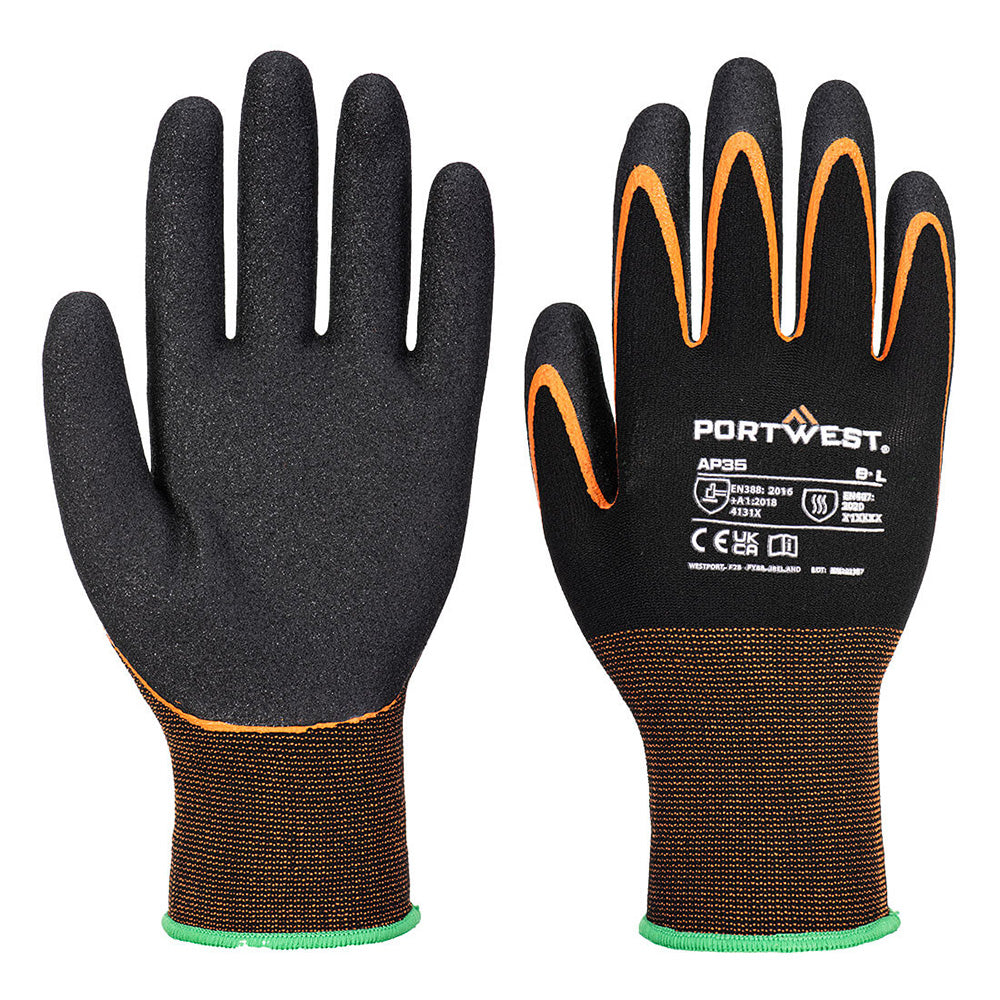 Portwest AP35 Double Palm Nitrile Work Gloves Grip 15 Sandy Finish