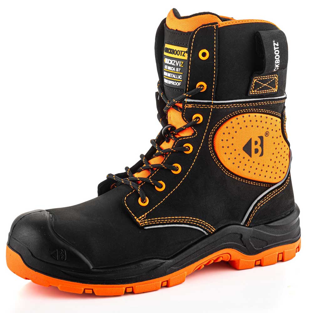 Buckbootz BVIZ6BKOR High Leg Safety Boot Black Hi-Vis Orange Ankle Protection