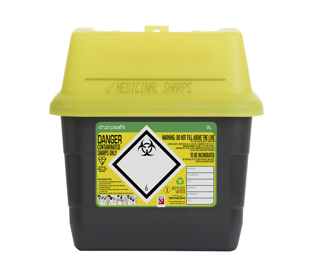 Beeswift Sharpsafe 3L Yellow Sharps Bin Medical