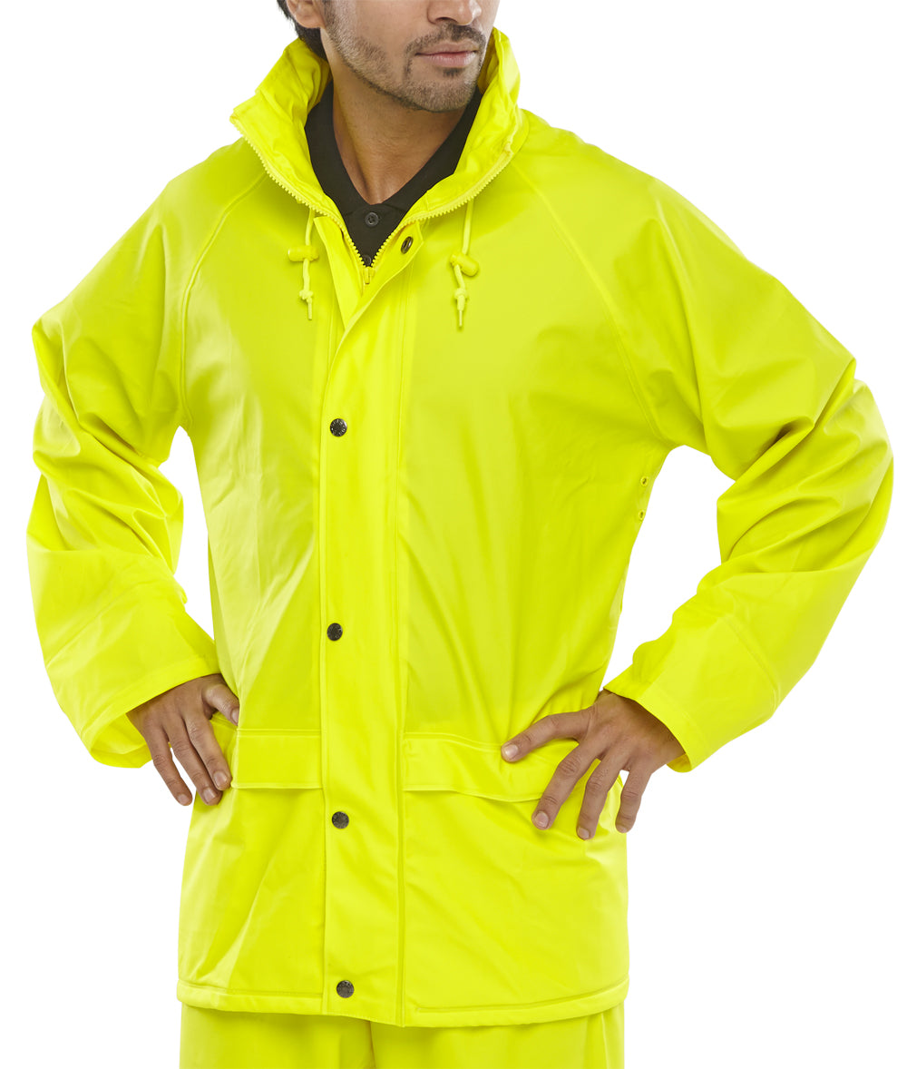 Beeswift Super PU Jacket Navy Weatherproof Work Coat EN 343