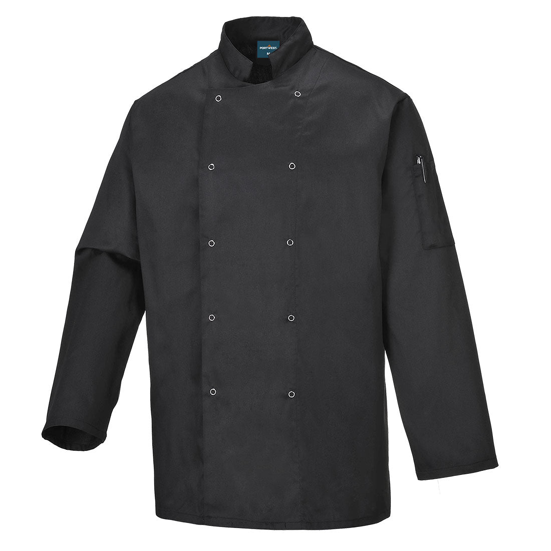 Portwest Chef's Suffolk Long Sleeve Jacket Mandarin Collar With Ring Studs
