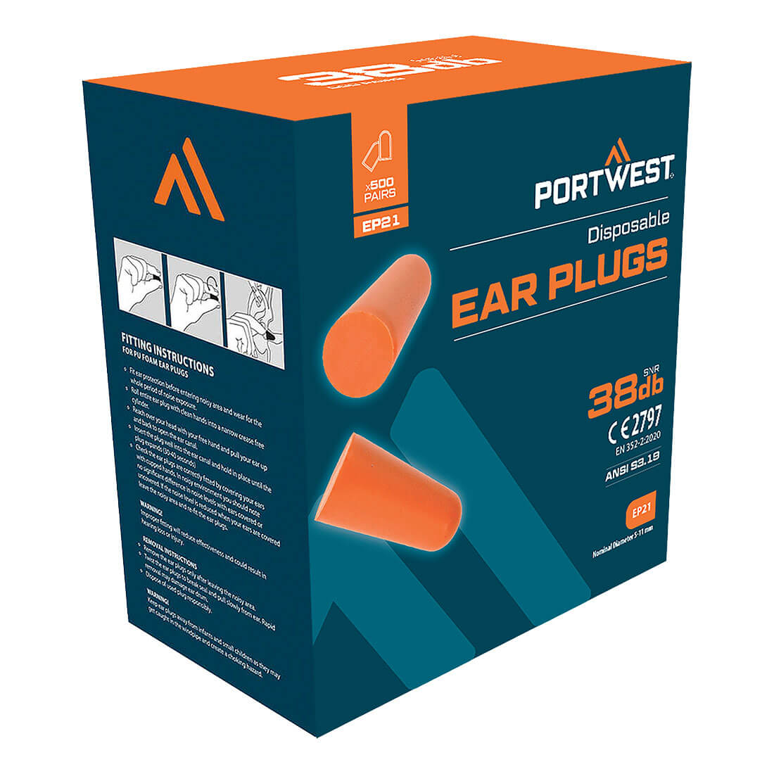 Portwest Ear Plug Dispenser Refill Pack 500 Pairs SNR 38dB Foam