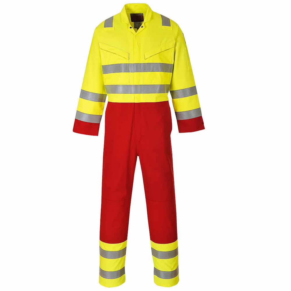 Yellow and Red Fire Retardant Hi Vis Anti-static Bizflame Pro Coverall