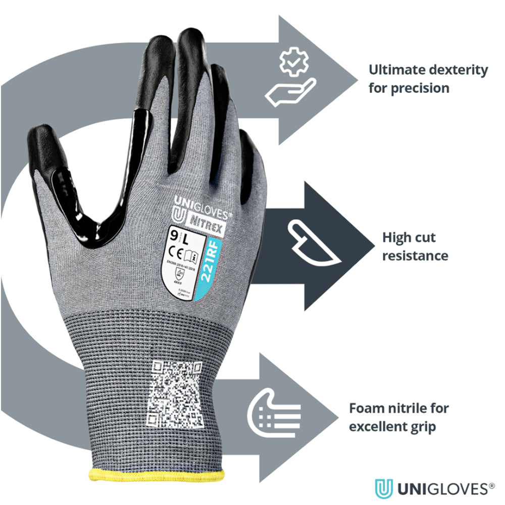 Unigloves Nitrex Cut Resistant Gloves Level F Ultra Thin Nitrile