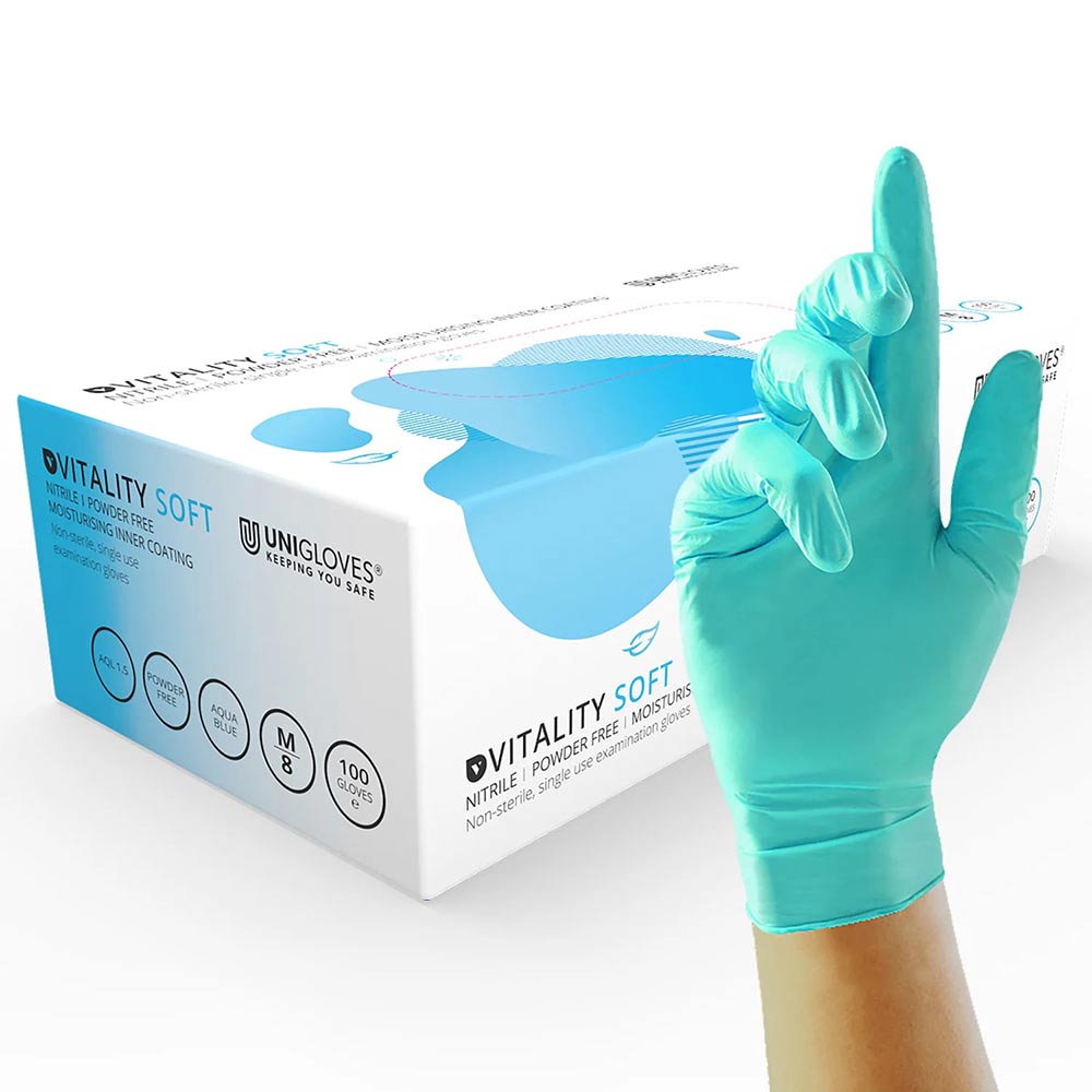 Unigloves Vitality Soft Nitrile Disposable Gloves Medical Grade Work Gloves x 100