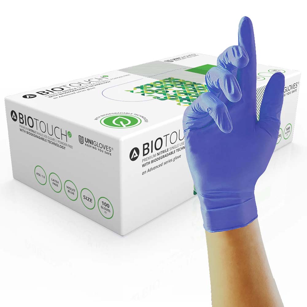 Unigloves Biotouch Biodegradable Nitrile Gloves Powder Free Medical Grade
