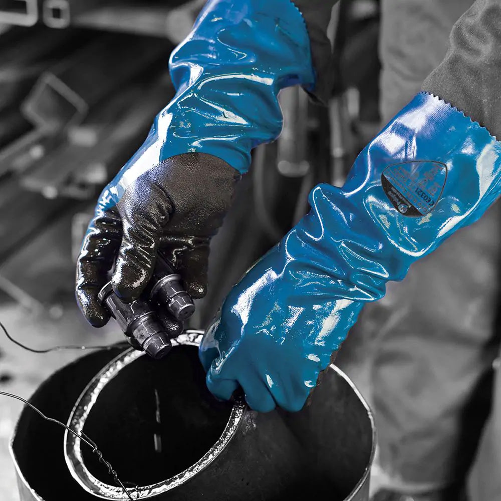 Polyco Grip It Oil Gauntlet Chemical Resistant Nitrile Gloves Food Safe 34cm