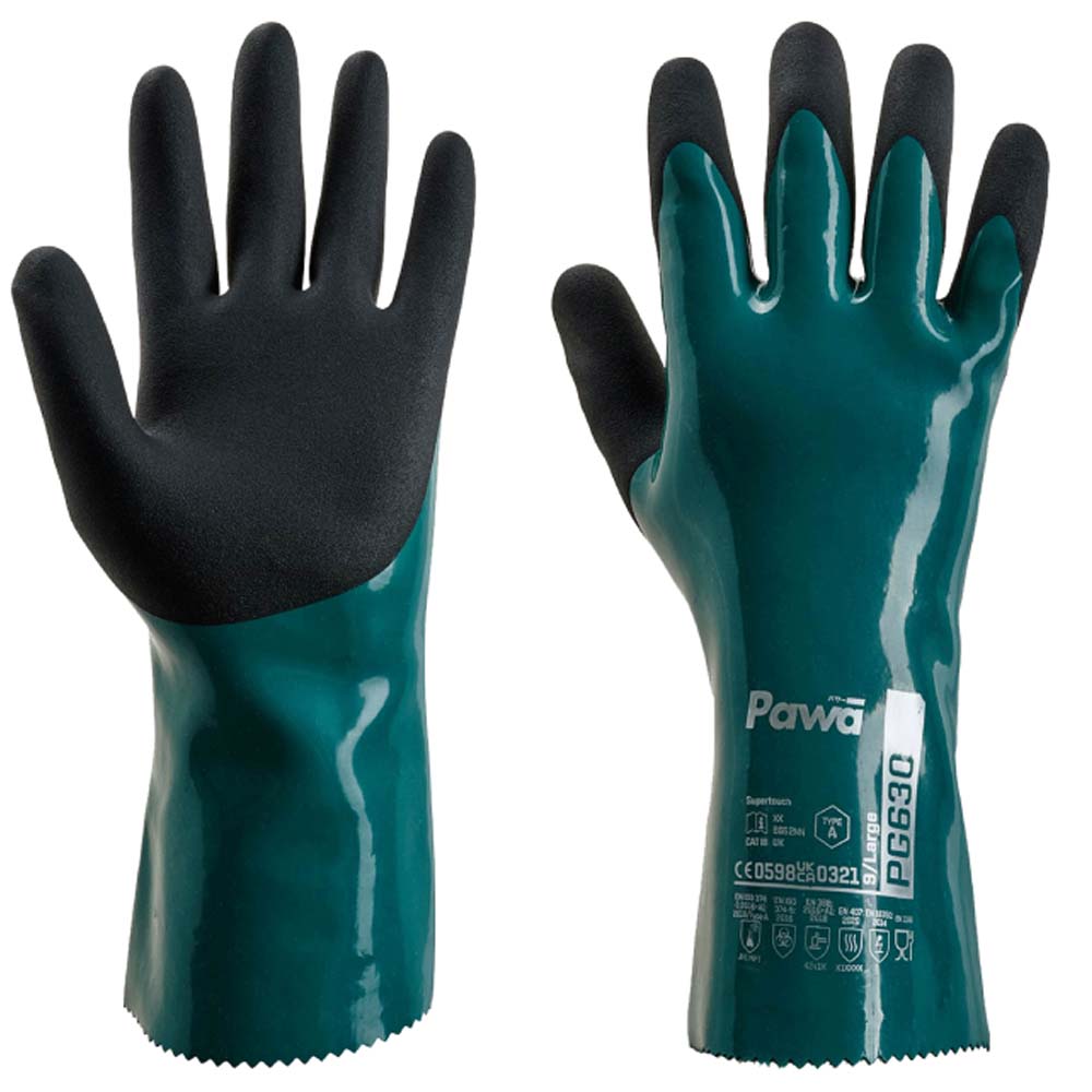 Pawa PG630 Chemical Resistant Gauntlets Triple PVC Coating Heavy Duty