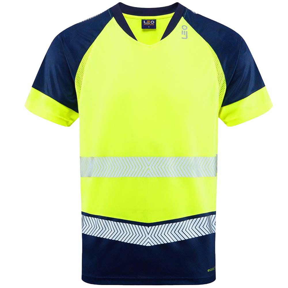Leo Workwear EcoViz Hi Vis T-Shirt Orange Navy Breathable Work Shirt