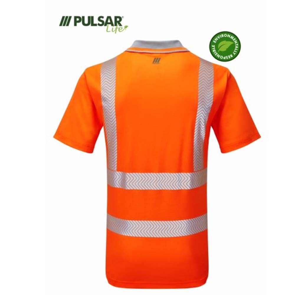 Pulsar Life Hi Vis Polo Shirt Orange Short Sleeve Reflective Workwear