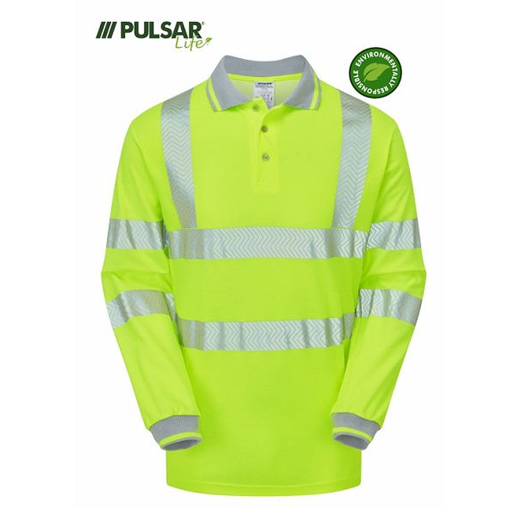 Pulsar Life Hi Vis Long Sleeve Polo Shirt Orange Recycled