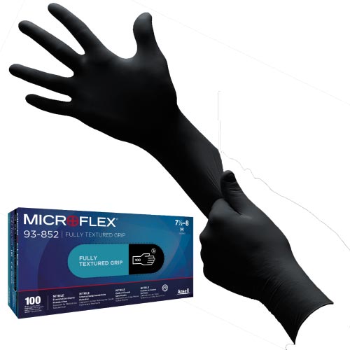 Ansell Microflex 93-852 Black Nitrile Disposable Gloves Chemical Resistant