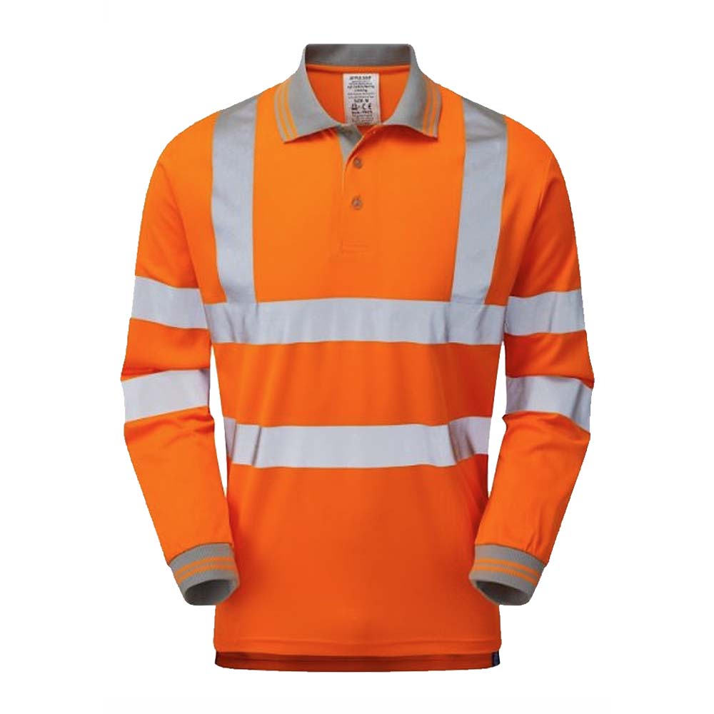 Pulsar Hi Vis Long Sleeve Polo Shirt Orange Class 3 Railway Safety