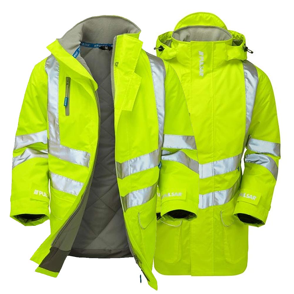 Pulsar Protect Hi Vis Padded Storm Coat Orange Waterproof Railway Workwear