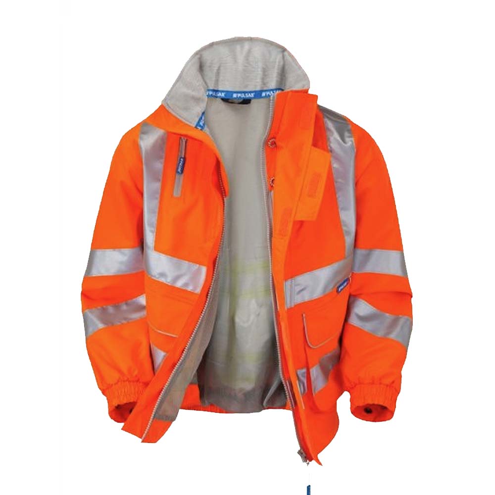 Pulsar Protect Waterproof Hi Vis Bomber Jacket Orange Mesh Lined