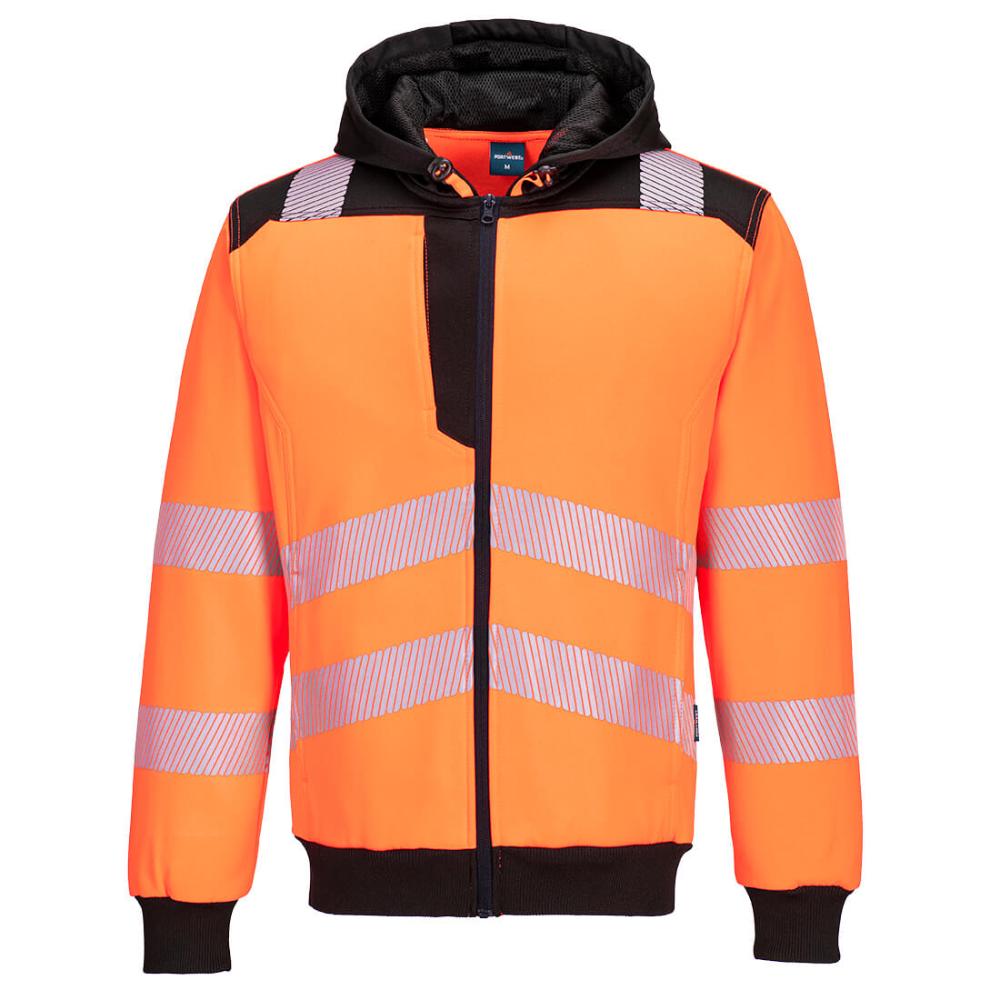 Portwest Hi Vis Hoodie Orange Black PW3 Reflective Work Hoodie