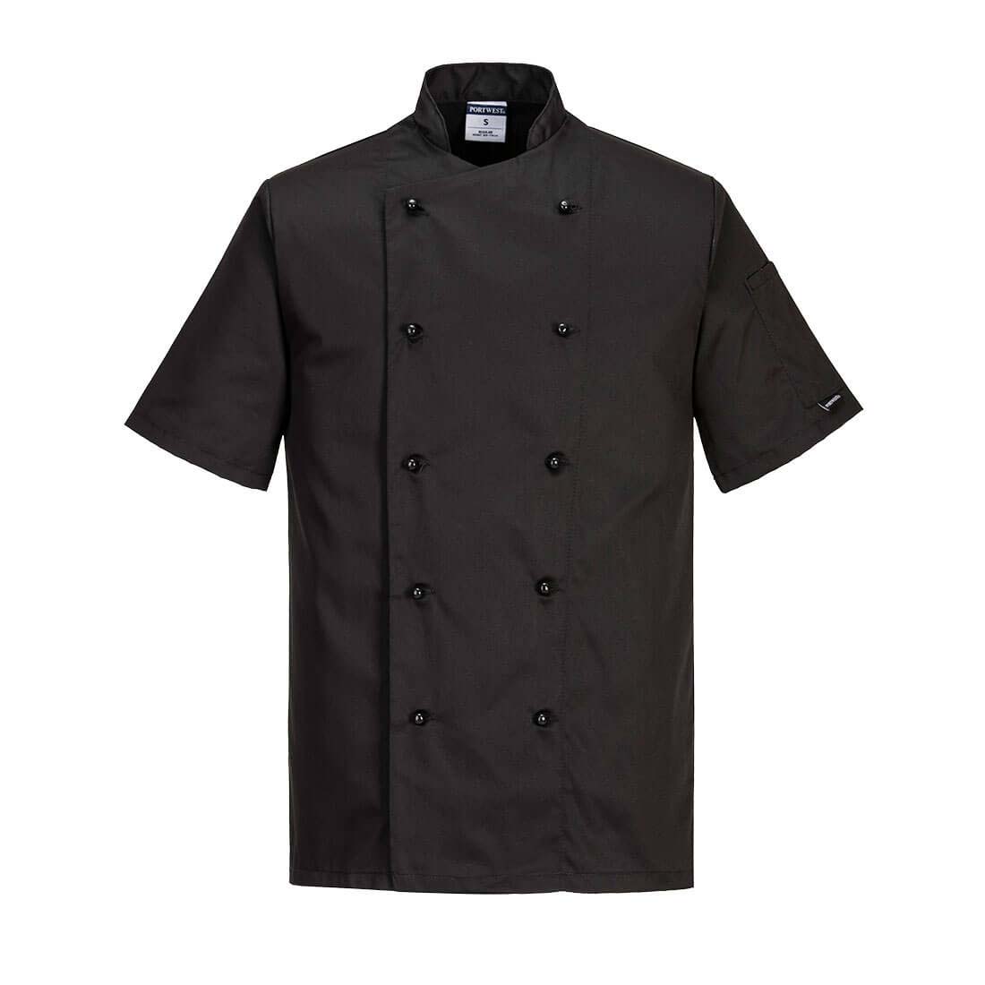Black Short Sleeve Chefs Jacket With Detachable Buttons