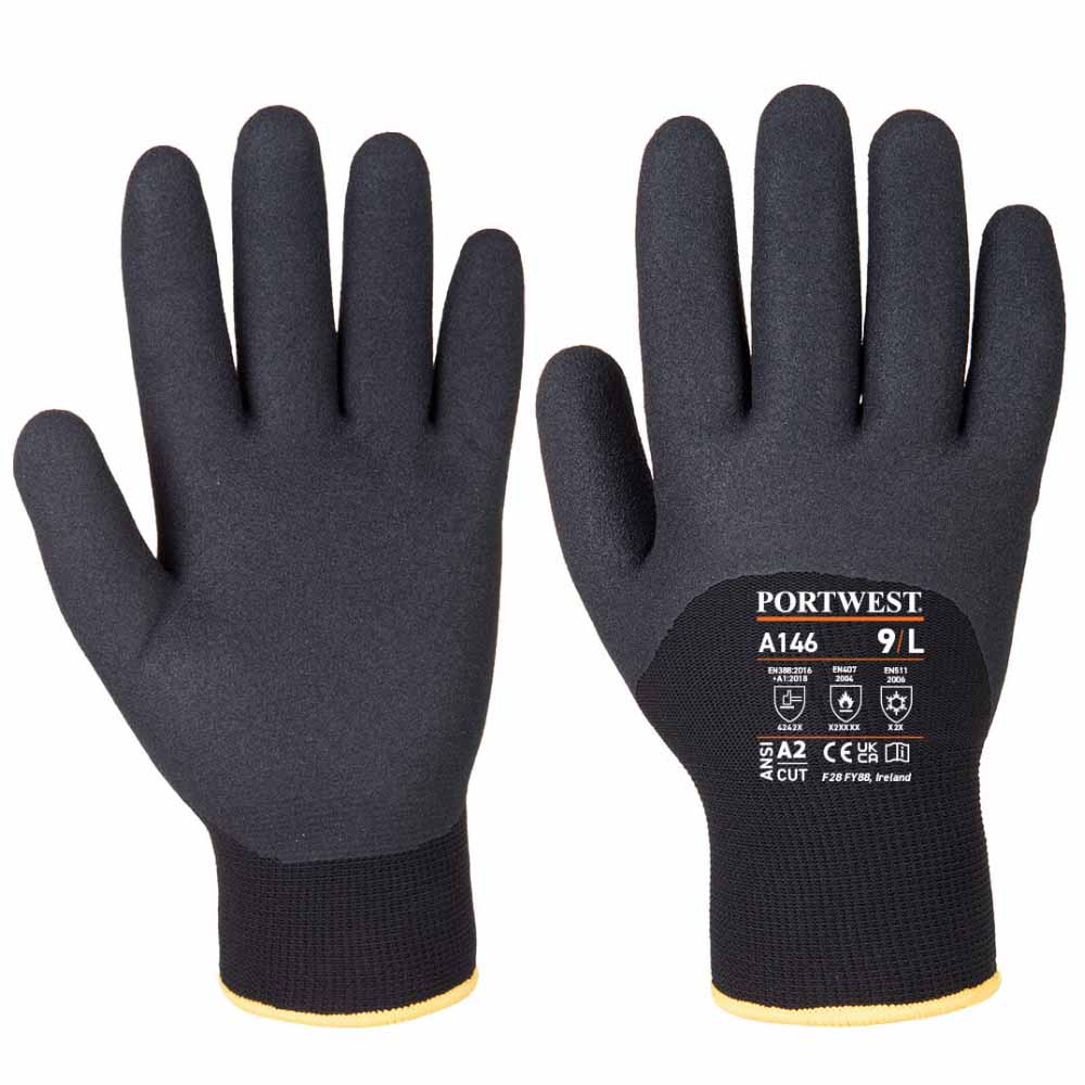 Portwest A146 Cold 15 Nitrile Sandy Work Gloves Thermal Protection
