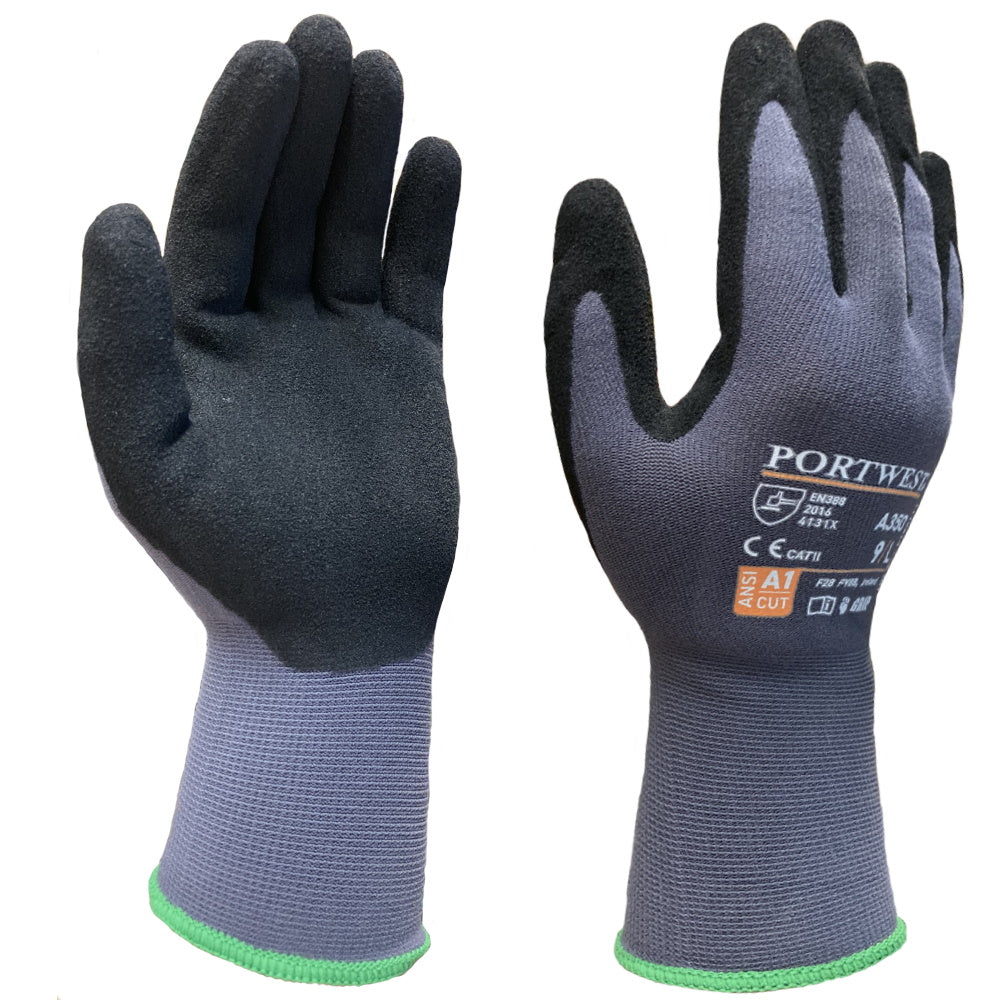 Portwest A350 Grip 15 Nitrile Sandy Glove Black High Dexterity