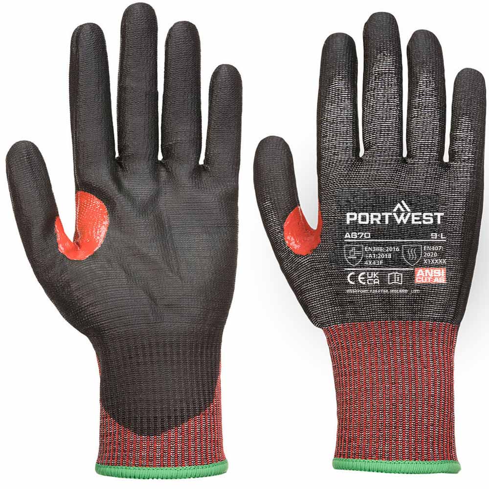 Portwest A670 Cut F PU Gloves ANSI A6 Touchscreen Compatible