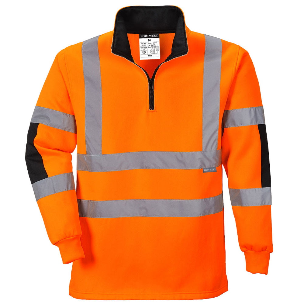 Portwest Xenon Hi Vis Rugby Sweatshirt 1/4 Zip Class 3