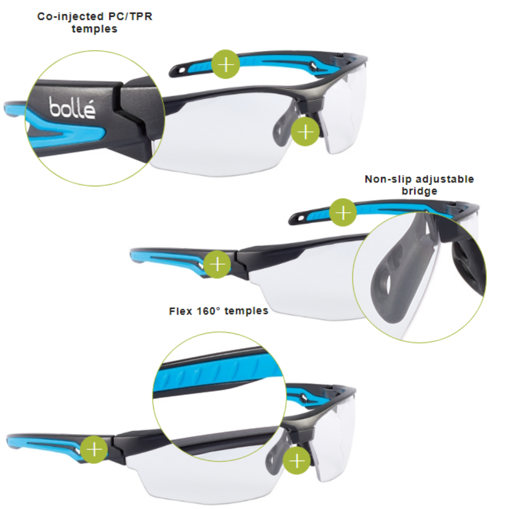 Bolle TRYON Safety Glasses Recycled Clear Anti-Fog Scratch Resistant