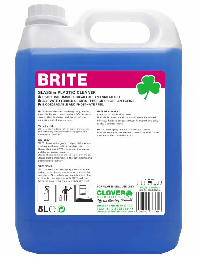 BRITE Glass and Plastic Non Solvent Cleaner 5L