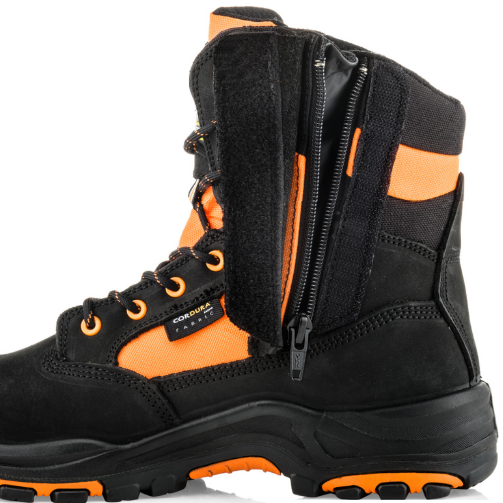 Buckbootz Hi Vis Safety Boots Black Orange Waterproof High Leg