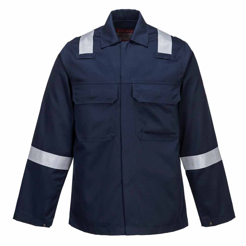 Portwest Bizweld Iona Flame Resistant Arc Jacket Navy Multi Pocket Work Coat