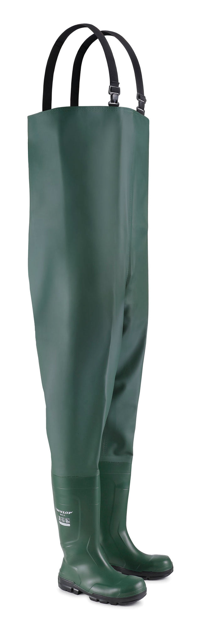 Dunlop Work-it Full Safety Chest Waders Green Waterproof Steel Toe
