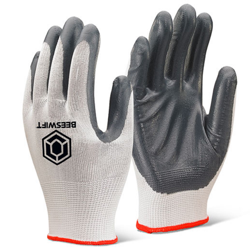 Beeswift EC7N Nitrile Palm Coated Polyester Work Gloves Grey