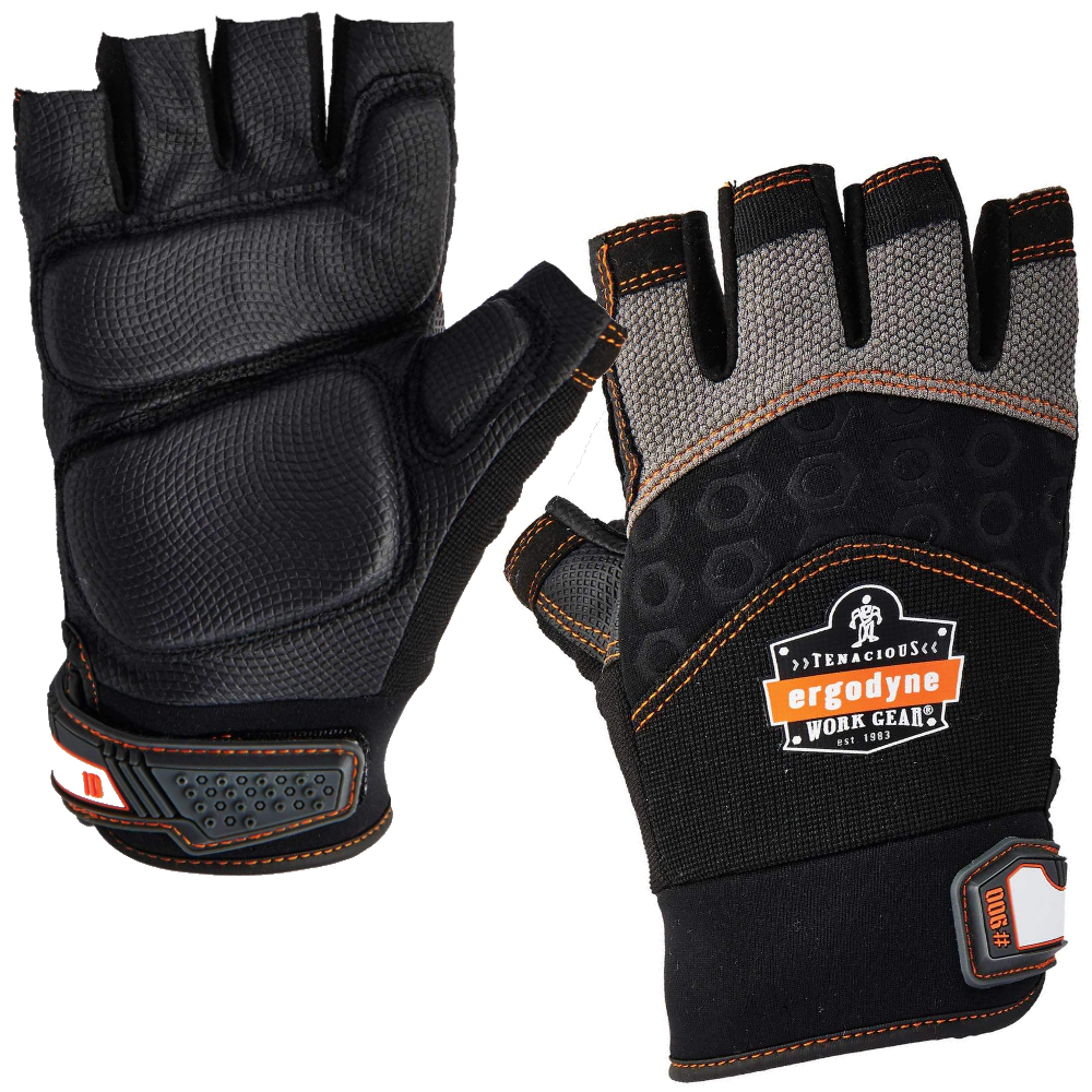 Ergodyne ProFlex 900 Half-Finger Impact Gloves Anti-Vibration AVC Palm Padding