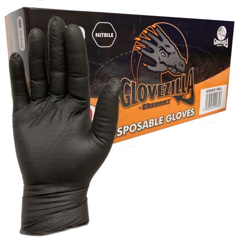 Beeswift Glovezilla Nitrile Disposable Gloves Black Gripper Textured